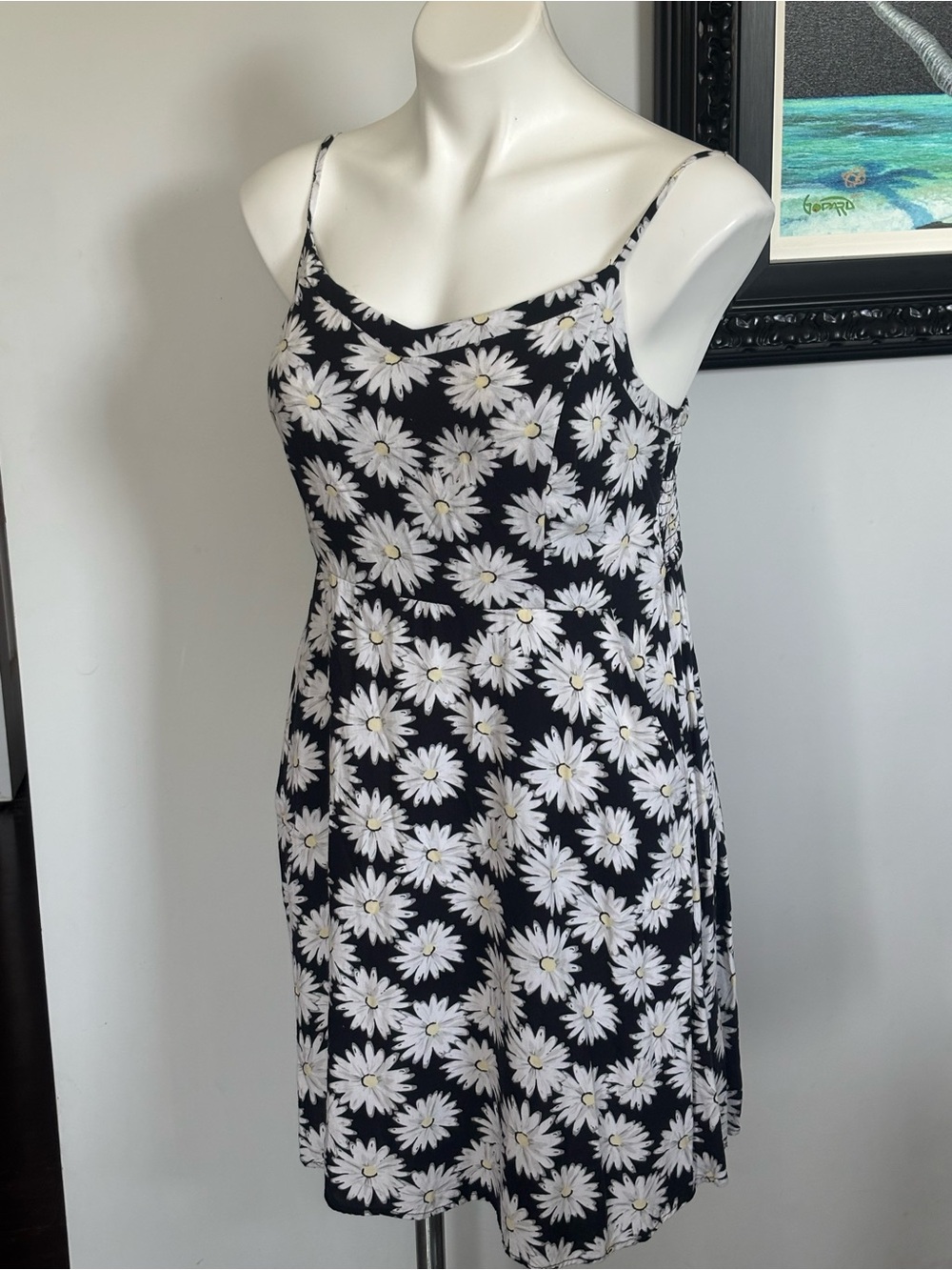 So Heritage Black Slip Dress with White Daisy Print